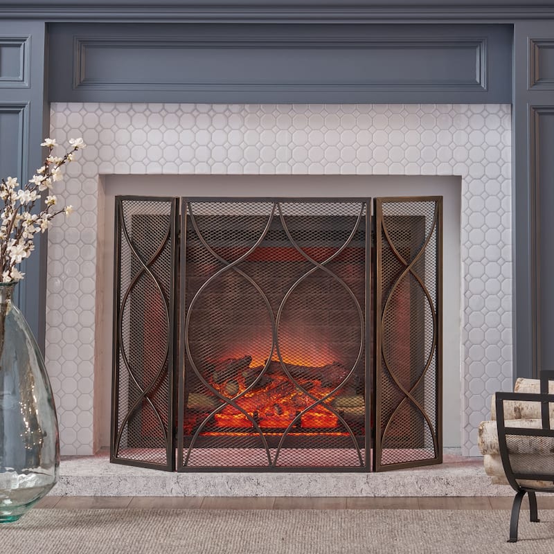 Pleasants Modern Three Panel Fireplace screen by Christopher Knight Home - 1.25W x 41.00L x 29.75H