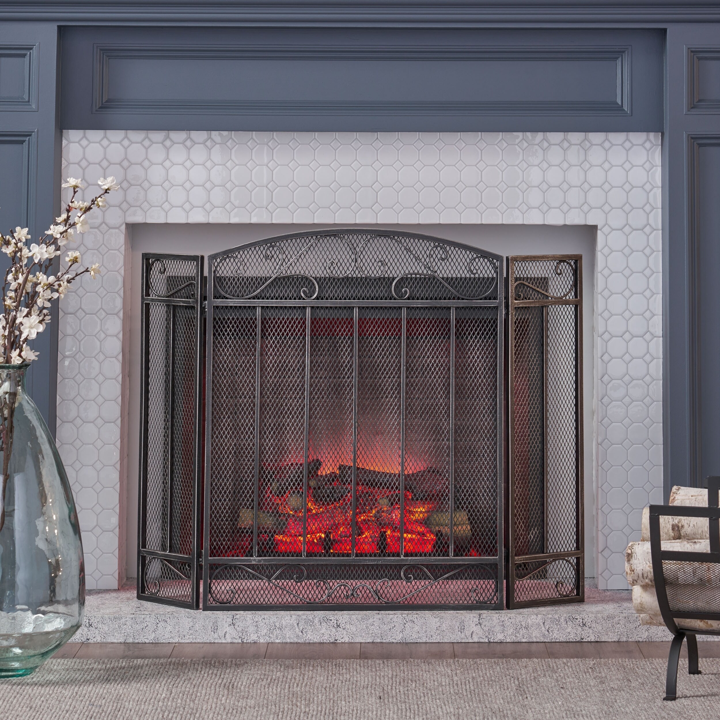 Cheswold Contemporary Three Panel Fireplace screen by Christopher Knight  Home Bed Bath  Beyond 27569251