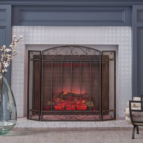 Cheswold Contemporary Three Panel Fireplace screen by Christopher Knight Home