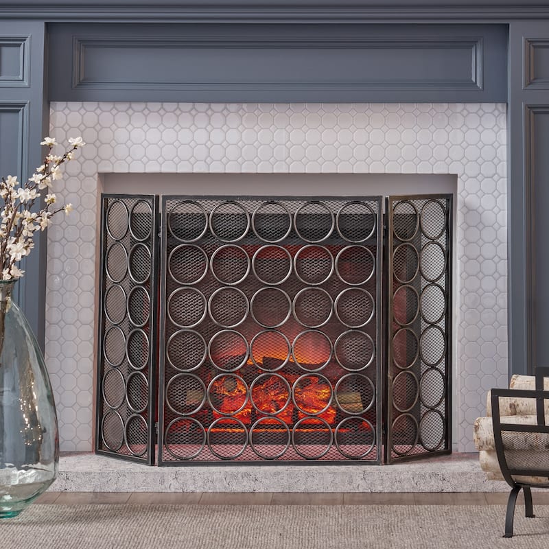 Hartly Modern Three Panel Fireplace screen by Christopher Knight Home - 30.00" H x 46.75" W x 1.25" D