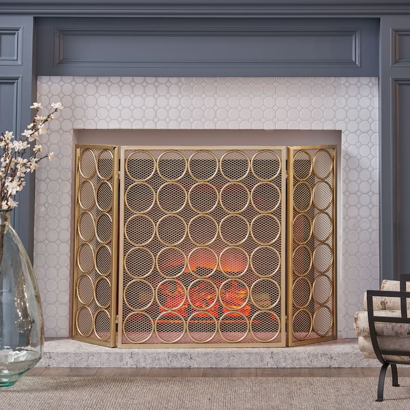 Hartly Modern Three Panel Fireplace screen by Christopher Knight Home - 30.00" H x 46.75" W x 1.25" D