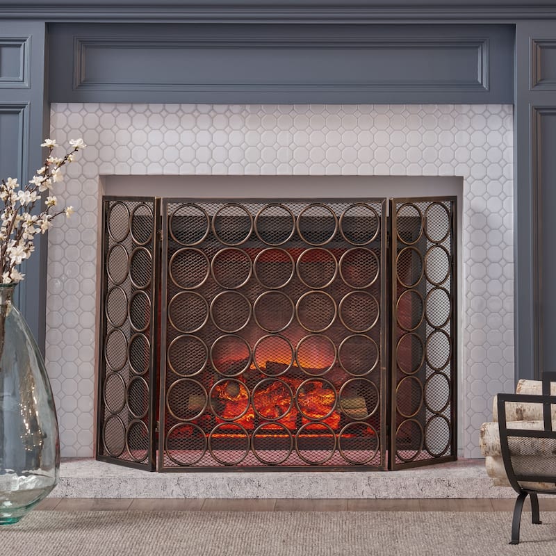 Hartly Modern Three Panel Fireplace screen by Christopher Knight Home - 30.00" H x 46.75" W x 1.25" D