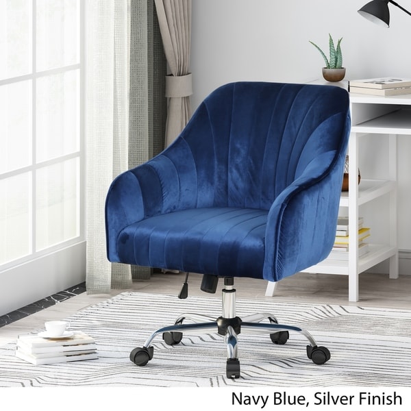 blue velvet swivel office chair