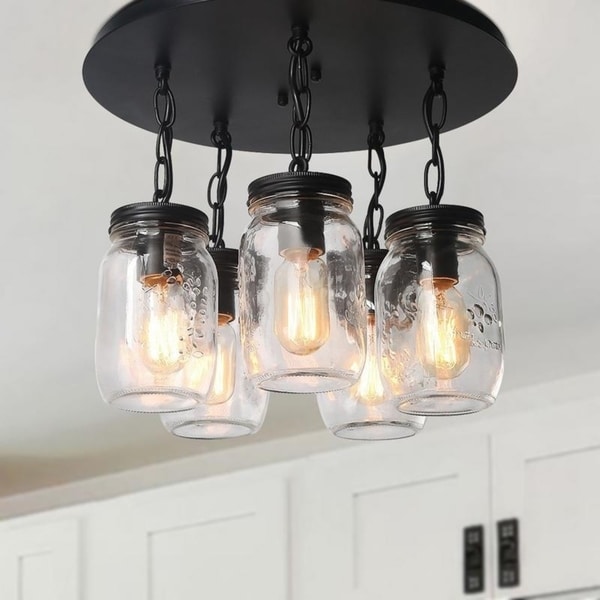 Shop Miere Mason Jar Ceiling Lights 5-Light Glass Semi Flush Mount - On Sale - Free Shipping ...