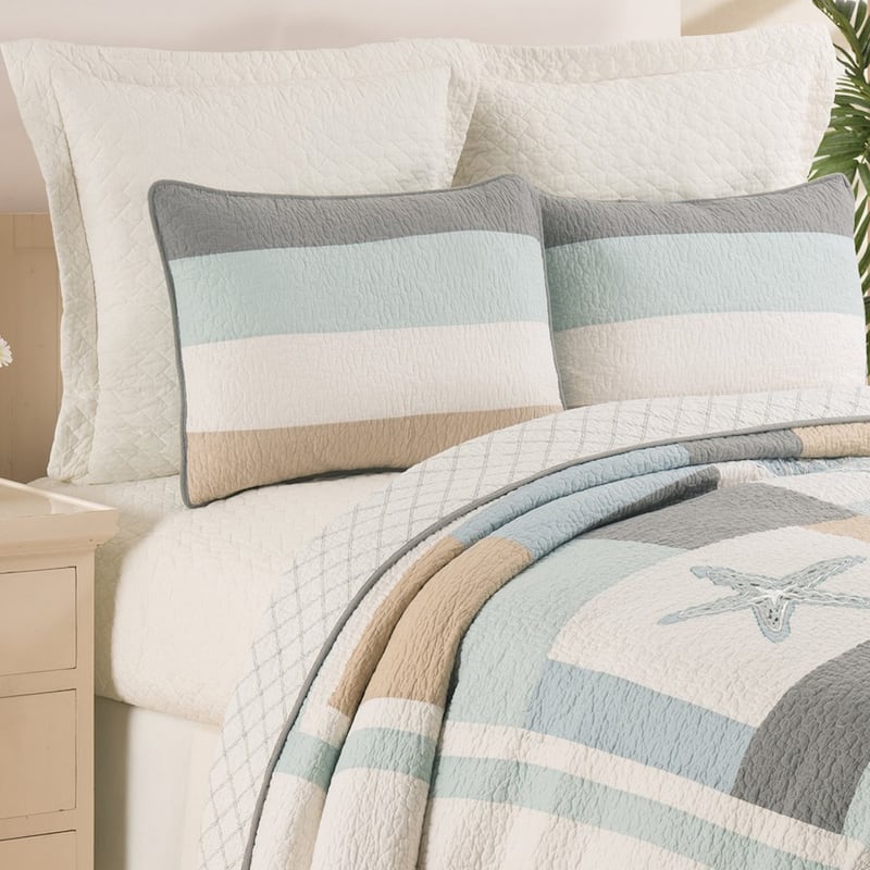 Driftwood Shores Coastal Cotton 3 Piece Quilt Set - Twin 2 Piece