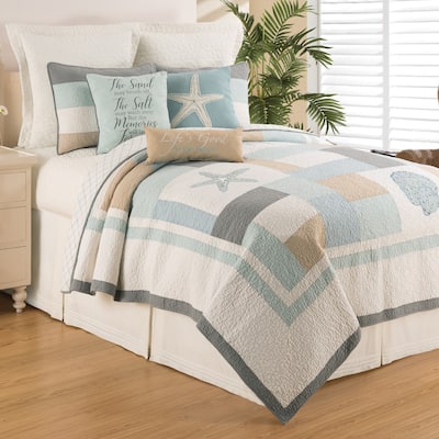 Driftwood Shores Coastal Cotton 3 Piece Quilt Set - Twin 2 Piece