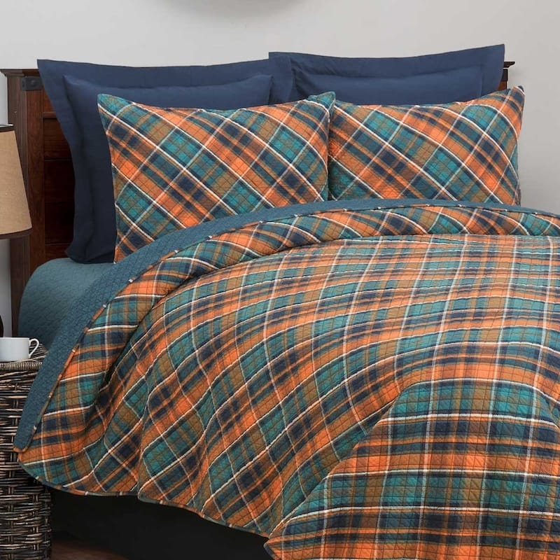 Troy Plaid Rustic Lodge Reversible Cotton Quilt Set