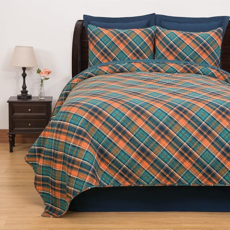 Troy Plaid Rustic Lodge Reversible Cotton Quilt Set