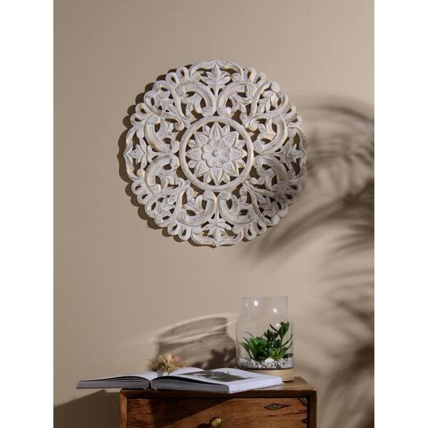 Shop Aurora Home Whitewash Wood Round Decorative Wall Panel