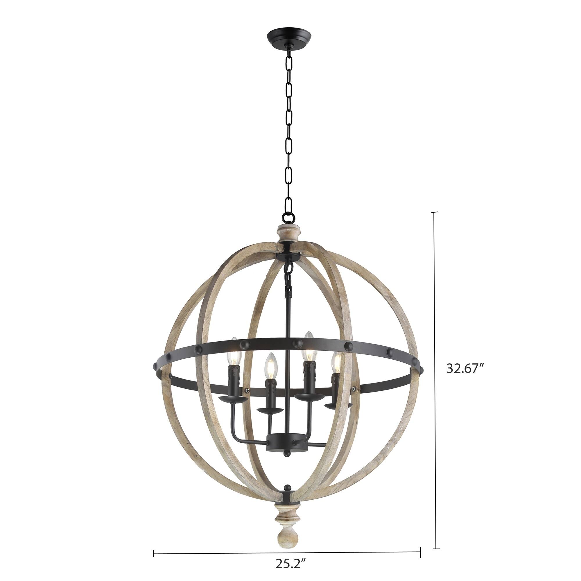 4 Light Globe Chandelier in Black Metal and Antique Wood finish - Chandeliers For Bedrooms by Overstock.com
