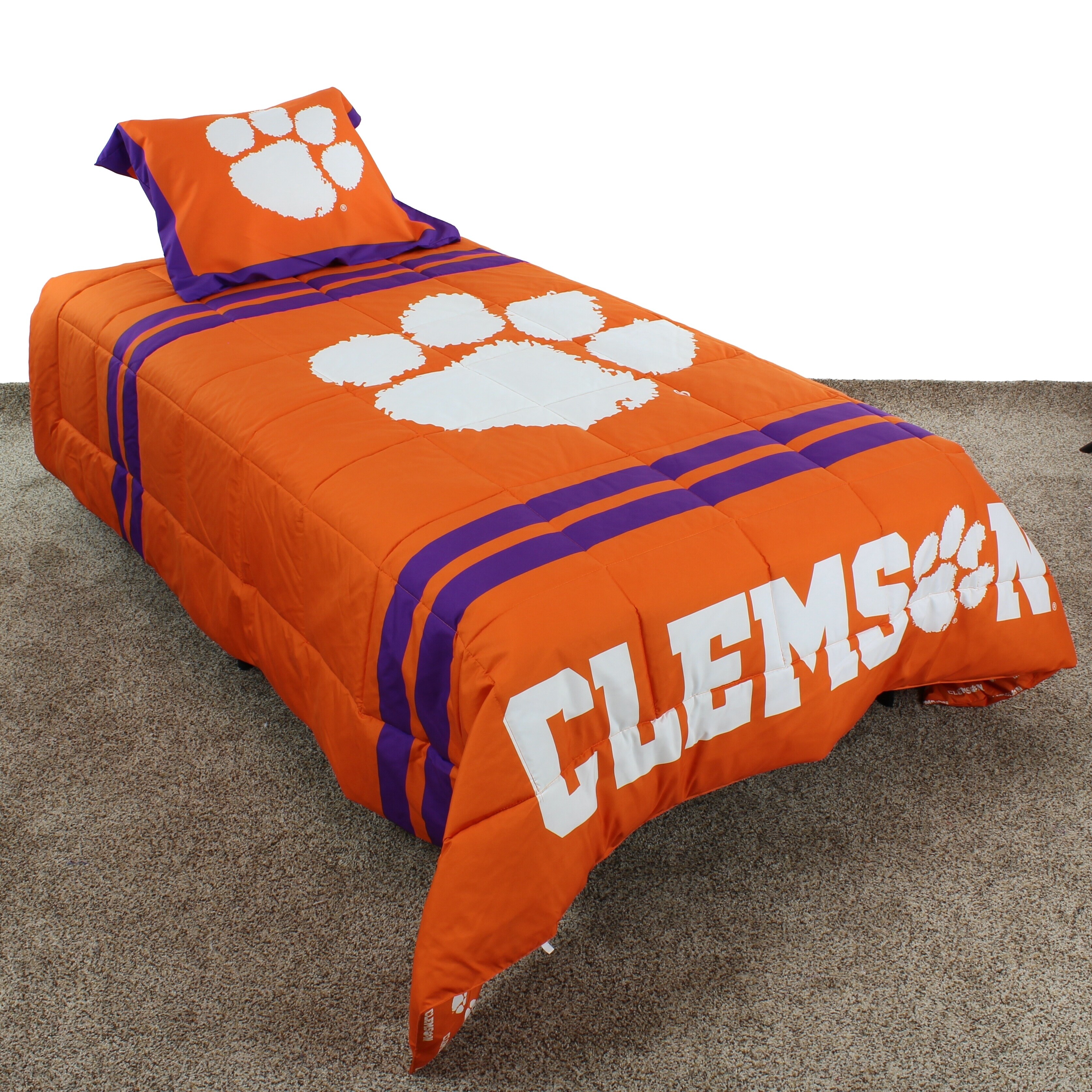 Shop Clemson Tigers Striped Super Soft Reversible Comforter Set
