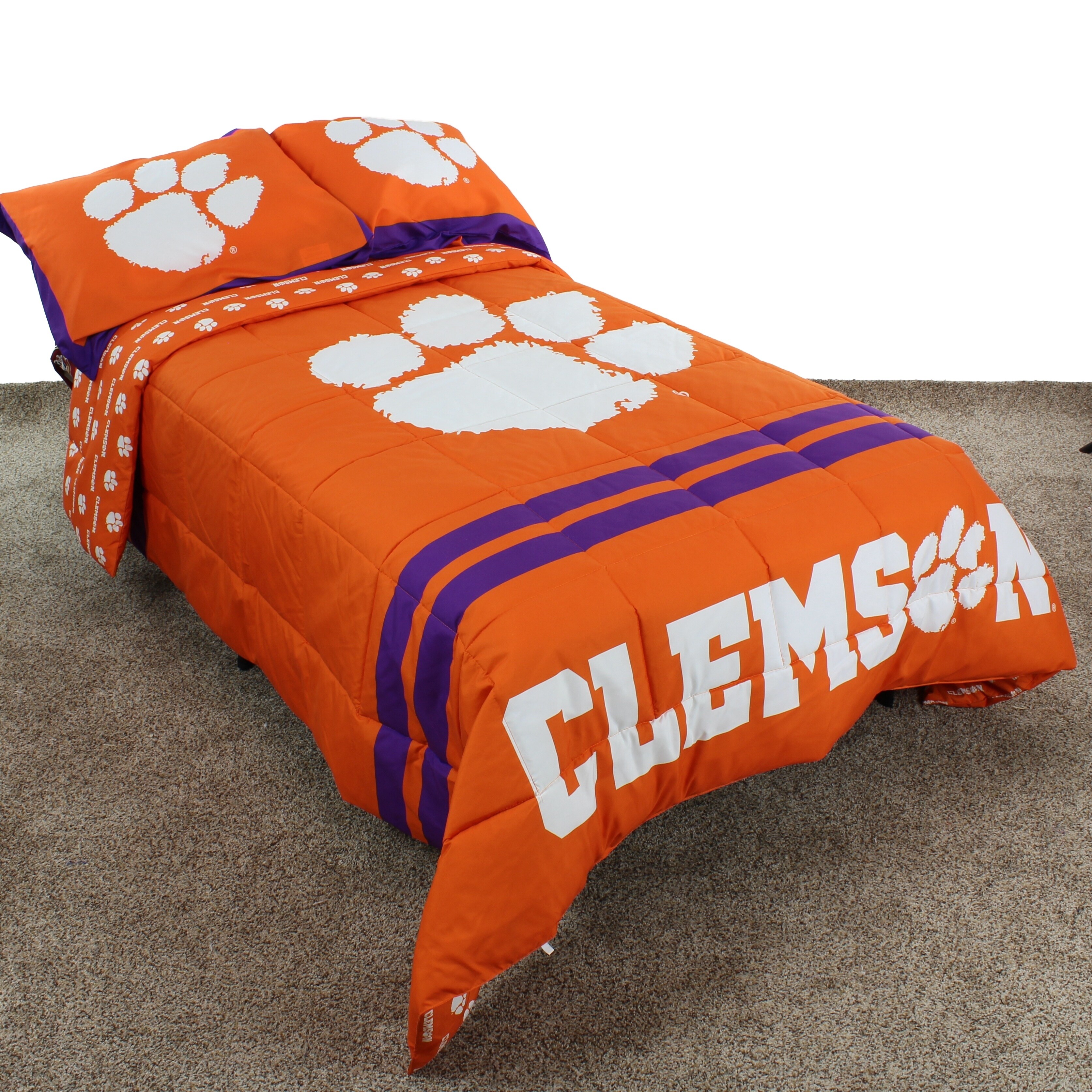 Shop Clemson Tigers Striped Super Soft Reversible Comforter Set