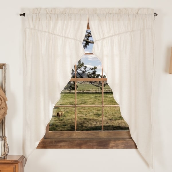 VHC Farmhouse French Country Curtains Simple Life Flax Solid Short Prairie Panel Pair in Natural (As Is Item)