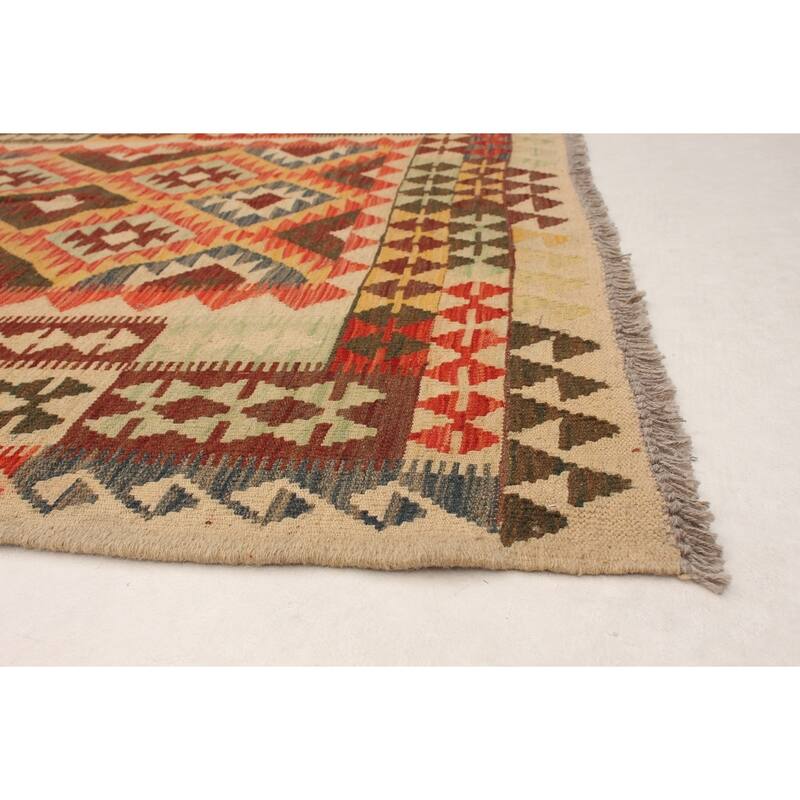 Flat-weave Kashkoli Beige, Red Wool Kilim
