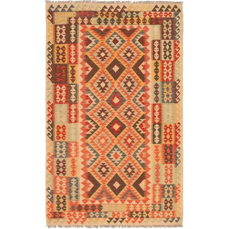 Flat-weave Kashkoli Beige, Red Wool Kilim