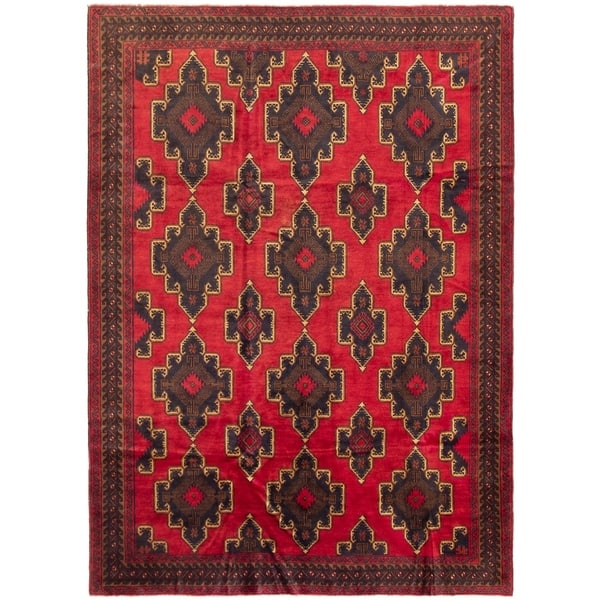 slide 1 of 4, Hand-knotted Rizbaft Red Wool Rug - 6'4 x 10'0