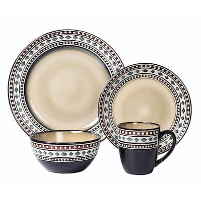 Lorren Home Trends 16 Piece Glazed Dinnerware Neutral (Service for 4)