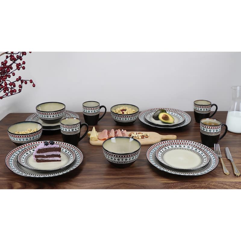 Lorren Home Trends 16 Piece Glazed Dinnerware Neutral (Service for 4)