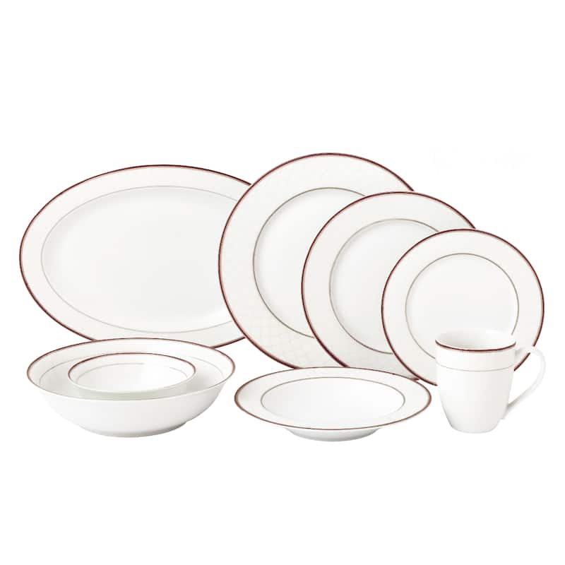 Lorren Home 50 Piece New Bone China Dinnerware Set Service for 8-Scarlet