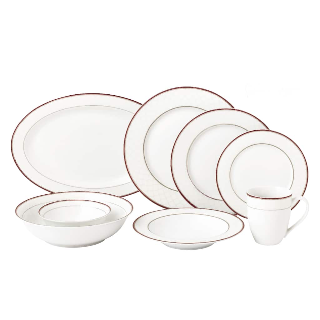 Lorren Home 50 Piece New Bone China Dinnerware Set Service for 8-Scarlet