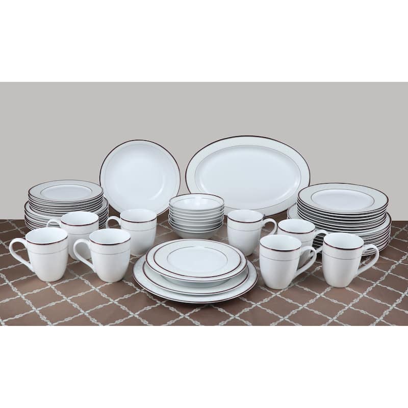 Lorren Home 50 Piece New Bone China Dinnerware Set Service for 8-Scarlet