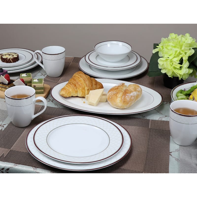 Lorren Home 50 Piece New Bone China Dinnerware Set Service for 8-Scarlet