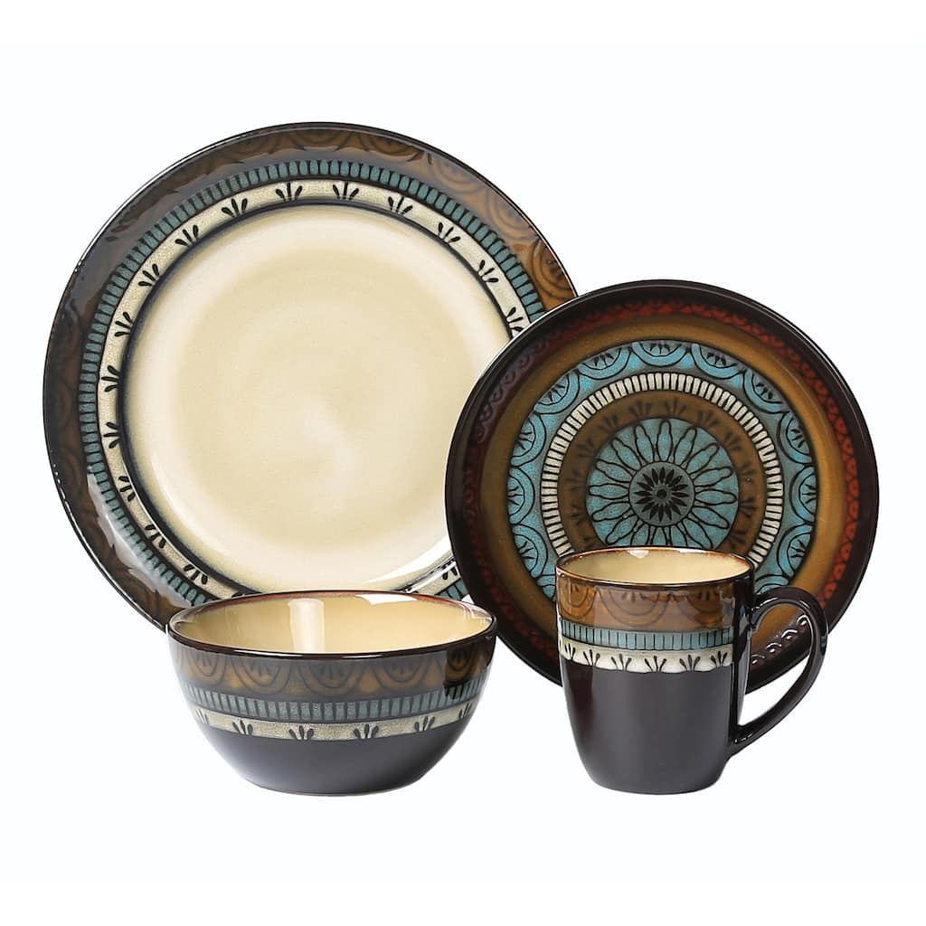 Lorren Home Trends 16 Piece Glazed Dinnerware Mosaic (Service for 4)