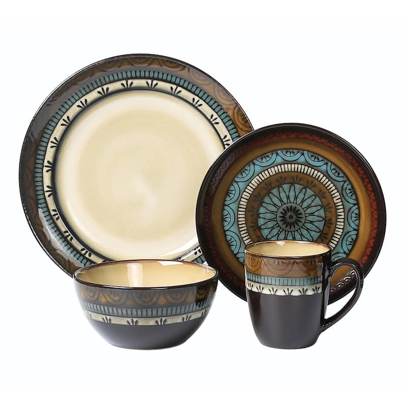 Lorren Home Trends 16 Piece Glazed Dinnerware Mosaic (Service for 4)