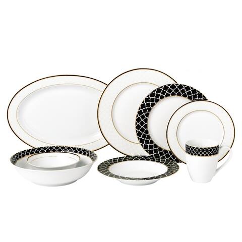 Lorren Home 50 Piece New Bone China Dinnerware Set Service for 8-Domino