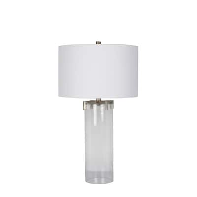 Clear Glass Base Table Lamp With A White Drum Shade