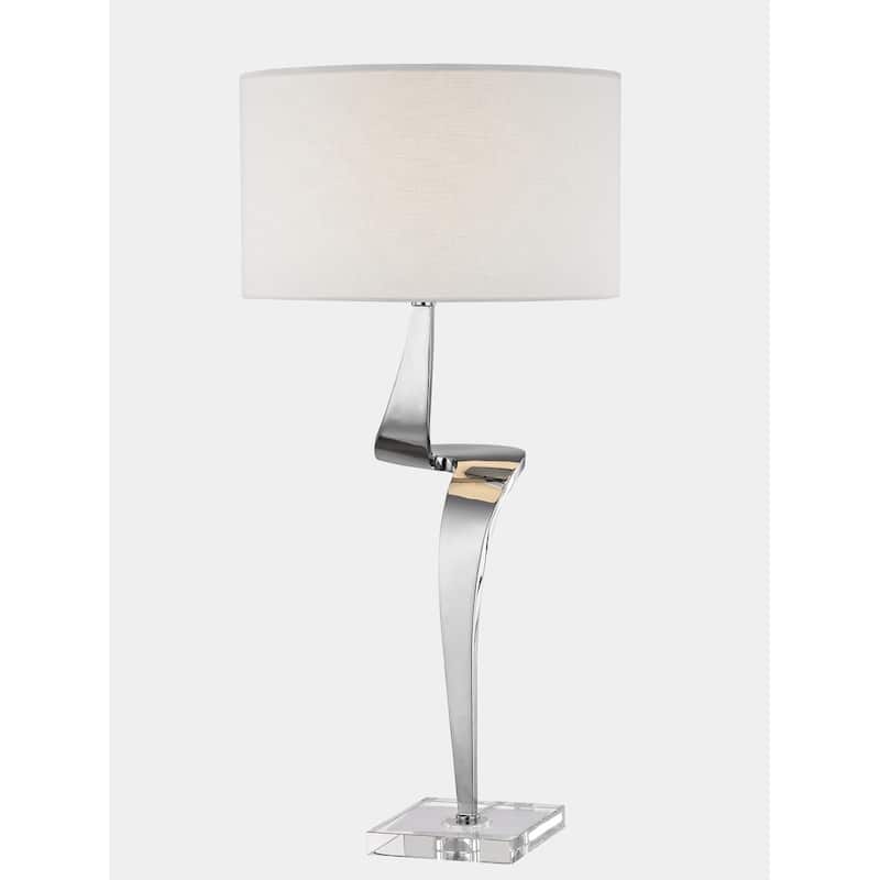 Chrome Metal Frame Table Lamp With Crystal Base And Drum Shade