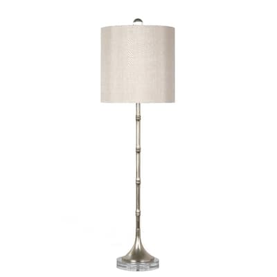Antique Silver Bamboo Table Lamp With A Drum Shade