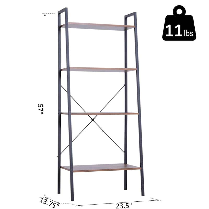 HomCom Wood Metal 4 Tier Retro Industrial Ladder Style Bookshelf