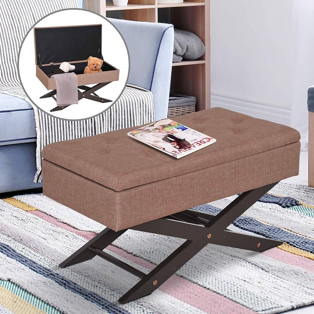 HomCom 30" Oxford Fabric Tufted Upholstered X Leg Storage Ottoman Bench