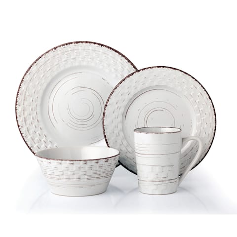 Off White Tableware Bars lorren home trends 16 piece distressed weave dinnerware set white