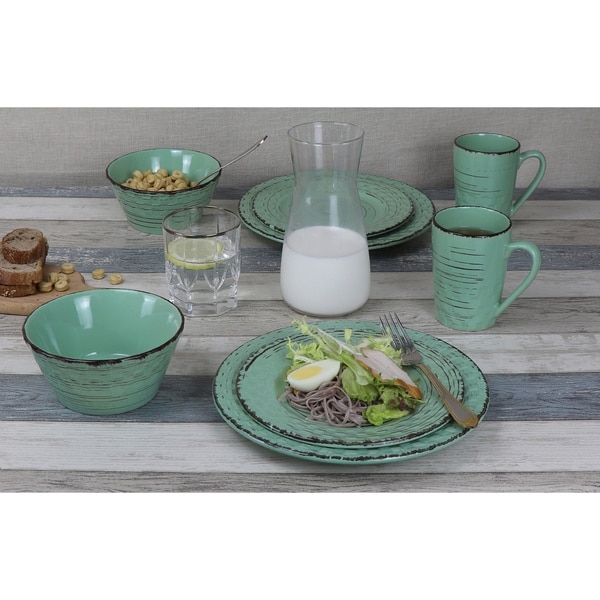 Lorren Home Trends 16 Piece Distressed Weave Dinnerware Set Green