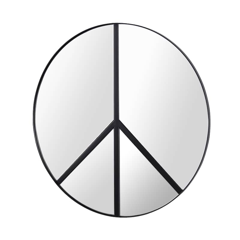 Paz 30-inch Black Round Peace Sign Accent Mirror