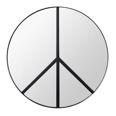 Paz 30-inch Black Round Peace Sign Accent Mirror