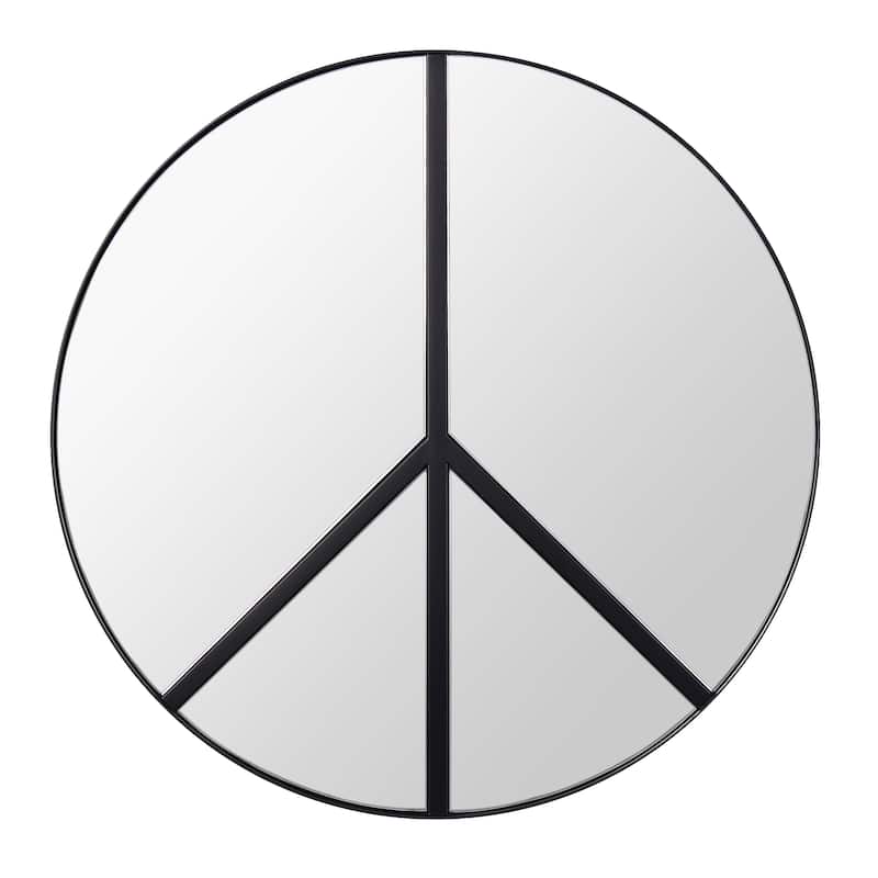 Paz 30-inch Black Round Peace Sign Accent Mirror