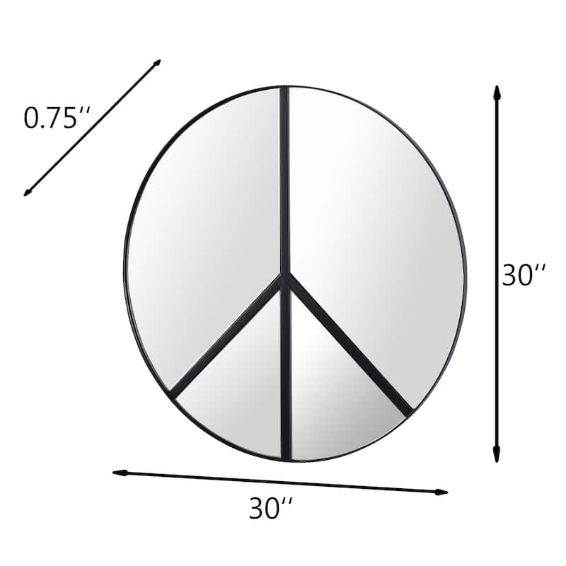 Paz 30-inch Black Round Peace Sign Accent Mirror