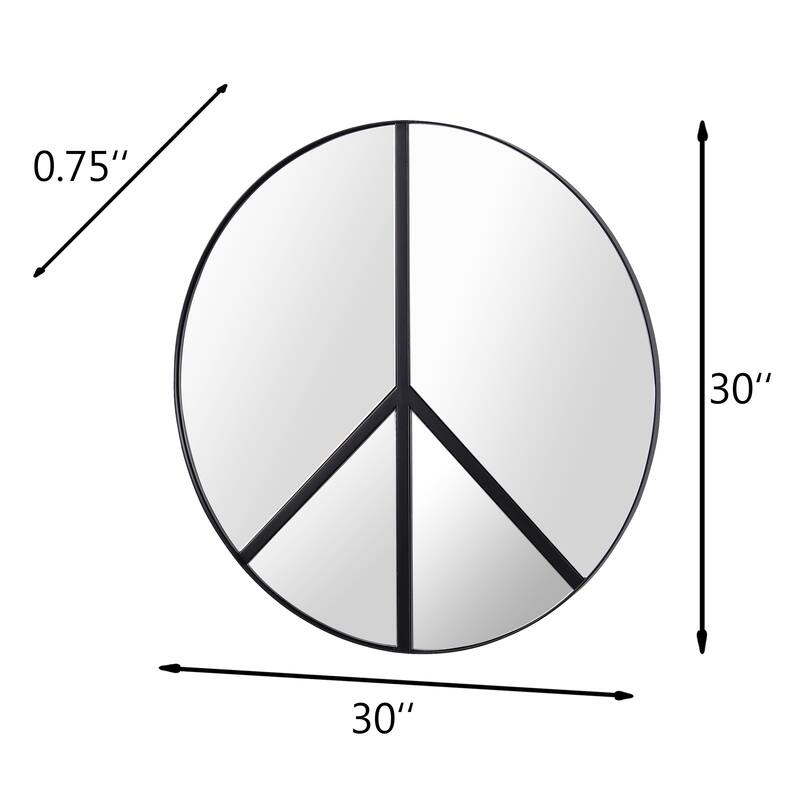 Paz 30-inch Black Round Peace Sign Accent Mirror
