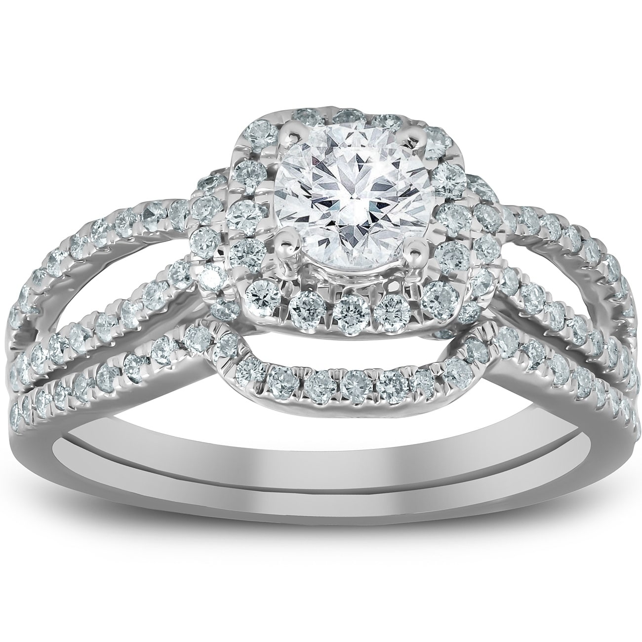 Shop Pompeii3 10k White Gold 1 1 4 Ct Tdw Cushion Halo Round