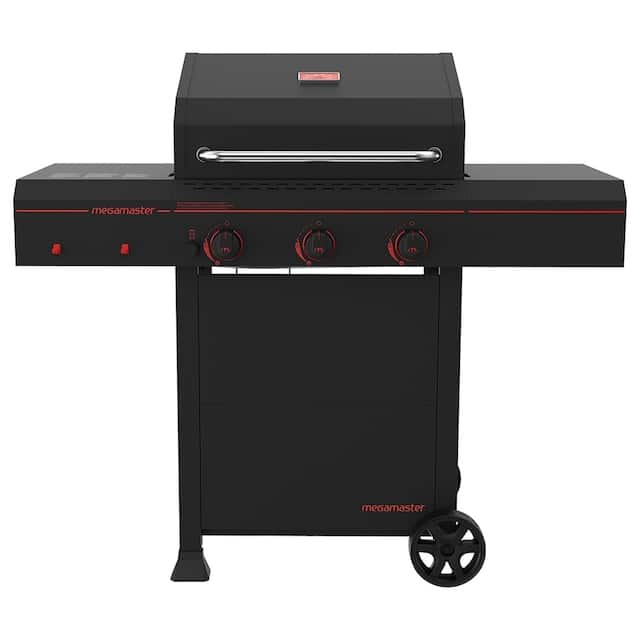 Megamaster 3 Burner Propane Gas Grill With Frontrear Panel Black Overstock 27588645 8912