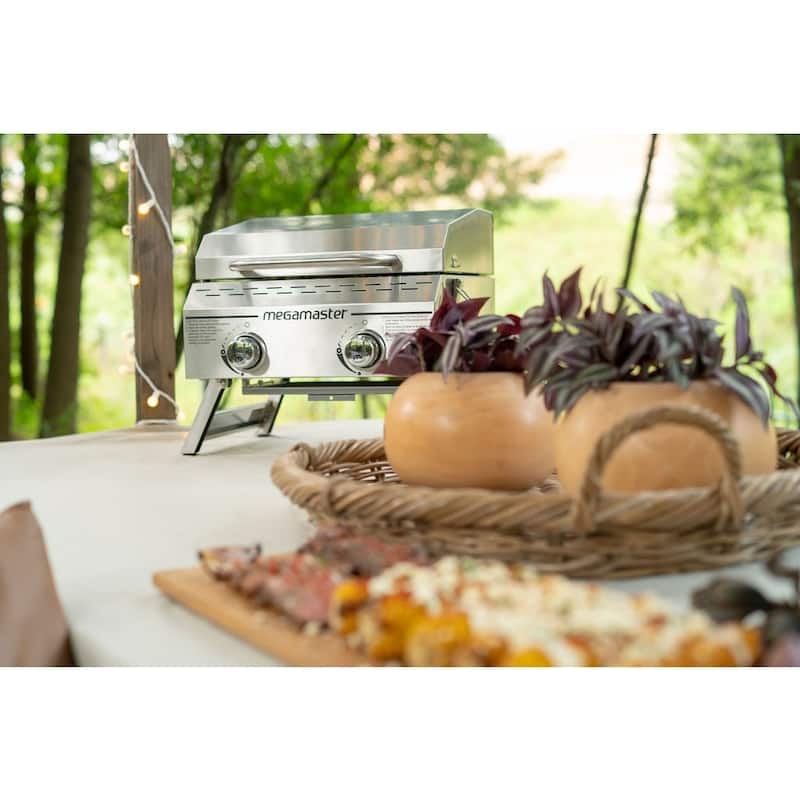 Megamaster 2 Burner Propane gas grill staninless steel Tabletop Bed