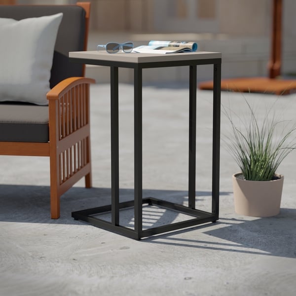 Havenside Home Ethena Transitional Black/ Cement Gray Cement Outdoor C-table