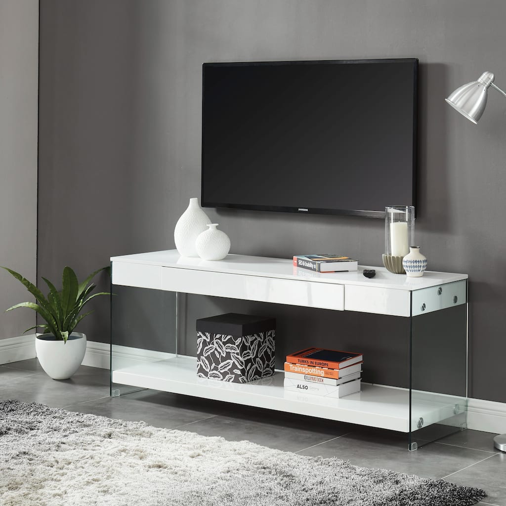Takamura Modern 70-inch Glass 1-Shelf 1-Drawer TV Console by Strick & Bolton