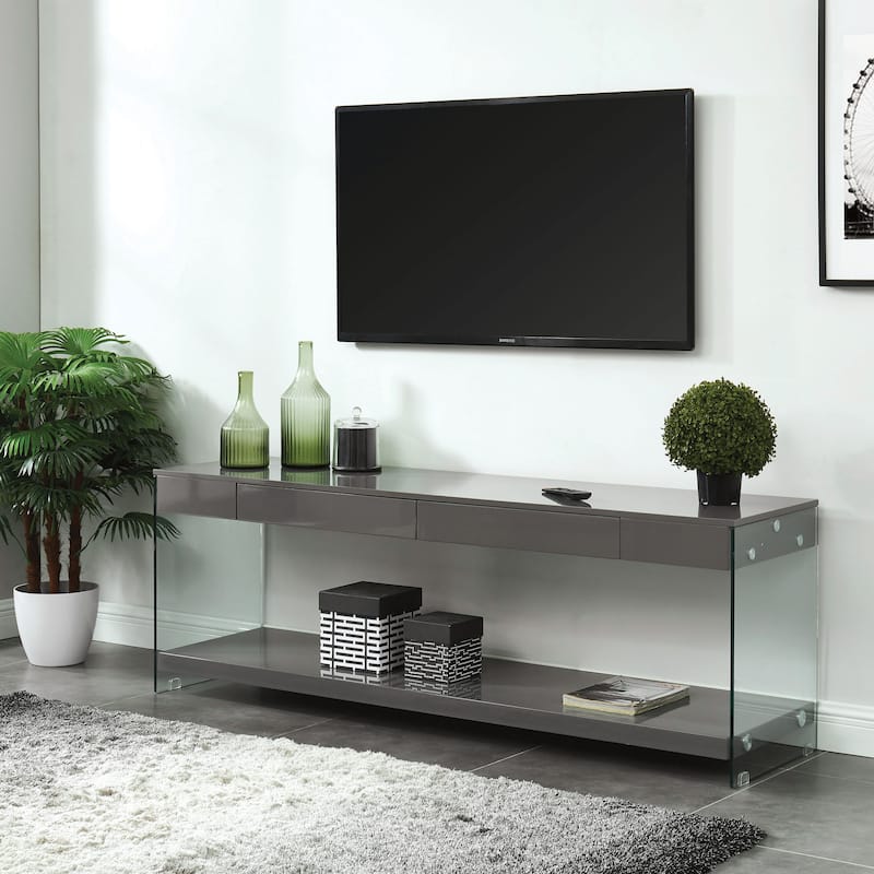 Takamura Modern 70-inch Glass 1-Shelf 1-Drawer TV Console by Strick & Bolton