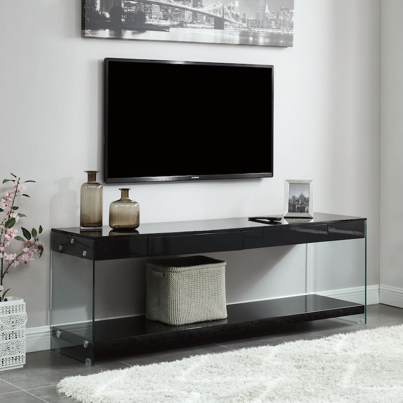 Takamura Modern 70-inch Glass 1-Shelf 1-Drawer TV Console by Strick & Bolton