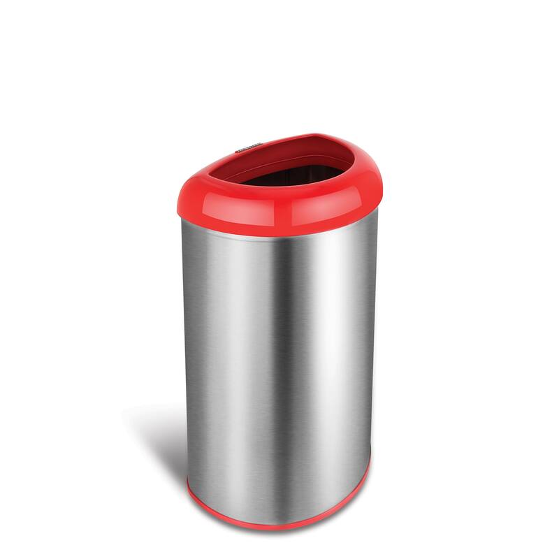 Nine Stars open top stainless steel trash can with red trim