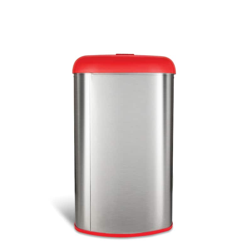 Nine Stars open top stainless steel trash can with red trim
